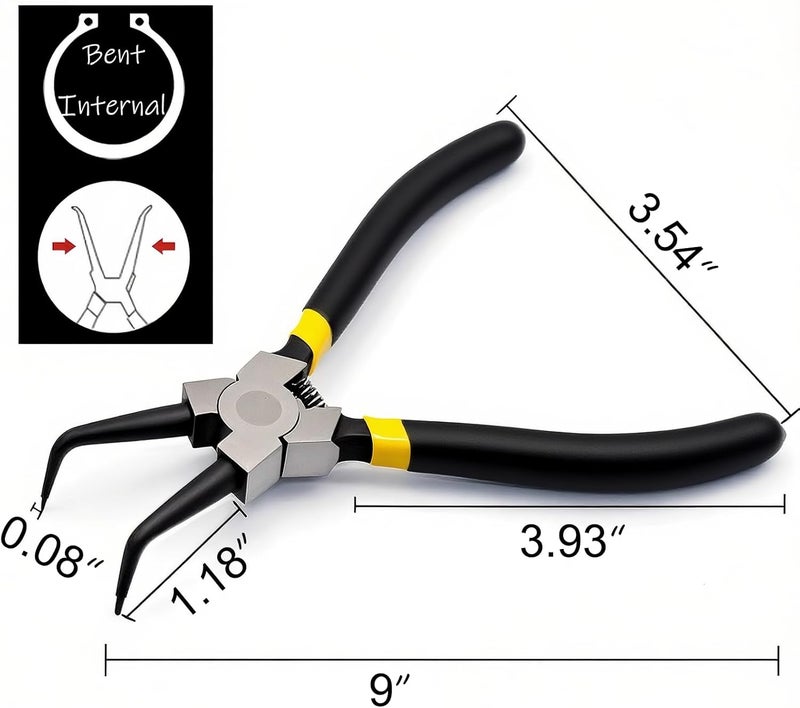 BJDSI Bent Internal Snap Ring Pliers 9 inch,Internal Spring,Anti-Rust,Head Size:0.08". - Image 2